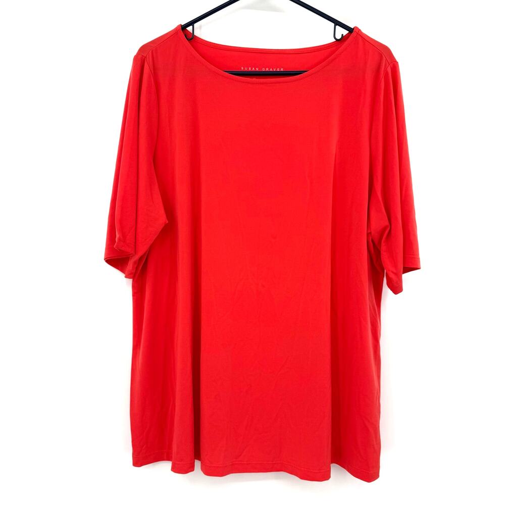 Susan Graver Essentials Size 1X Short Sleeve Blouse Top Shirt Made in USA